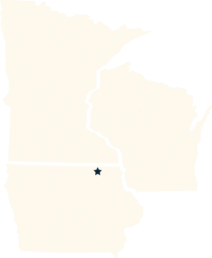 Map of four Midwest states with a star marking a location near their meeting point.